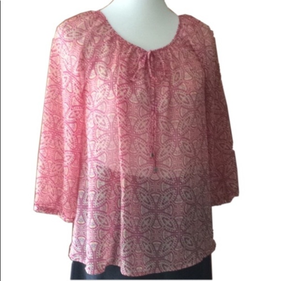 a.n.a Tops - a.n.a. Tie Neck Sheer Peasant Shirt